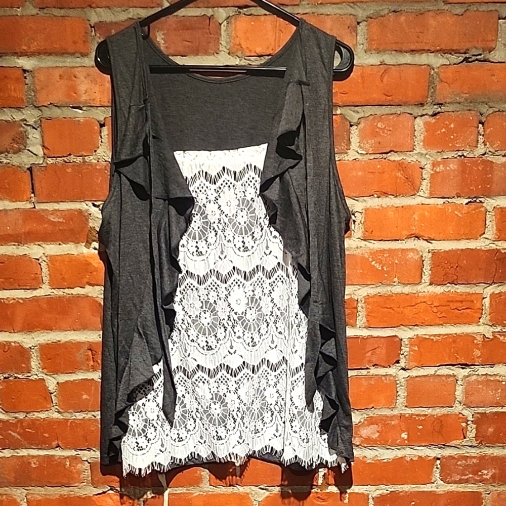 SHEIN Black and White Asymmetrical Ruffled Tank Top